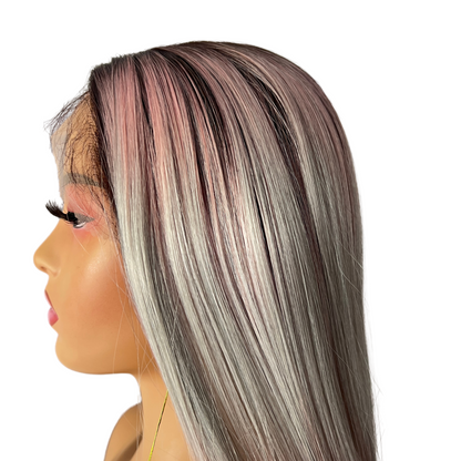 Bobbi Boss MLF630 Karine TD2PK GREY Pink Gray Wig Lacefront