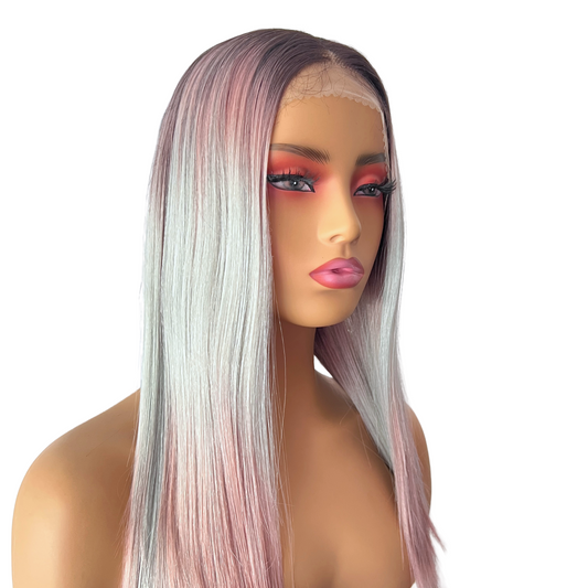 Bobbi Boss MLF630 Karine TD2PK GREY Pink Gray Wig Lacefront