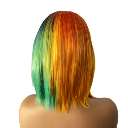 Bree - 14" Rainbow multi-color bob lace front wig, free parting