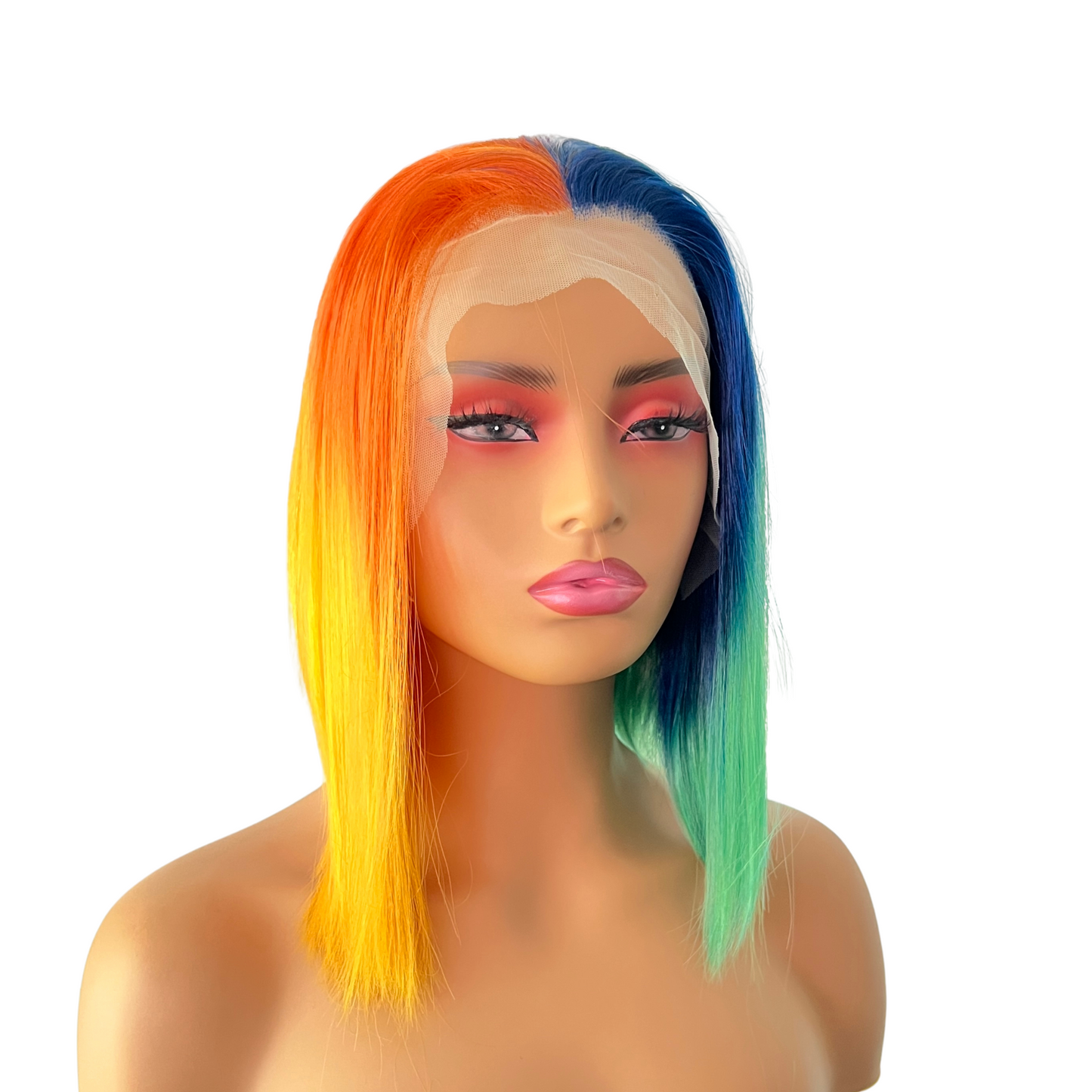 Bree - 14" Rainbow multi-color bob lace front wig, free parting