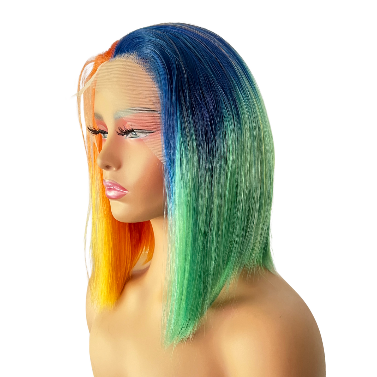 Bree - 14" Rainbow multi-color bob lace front wig, free parting