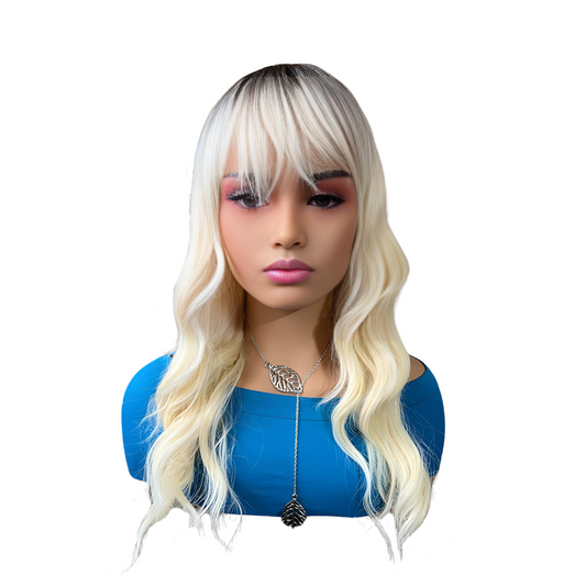 Jamie 20” Dirty Blonde & Platinum Synthetic Wig with Bangs – Heat Safe & Natural Look