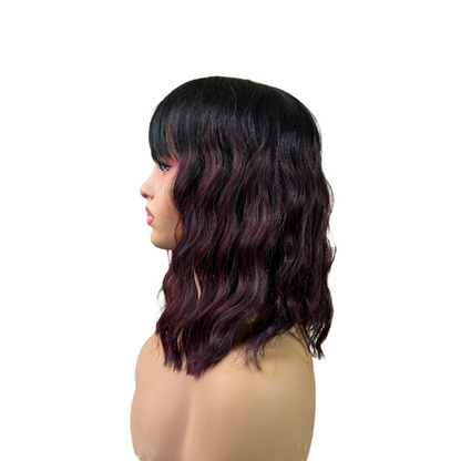 Teagan - Black and 99J loose wave synthetic wig with bangs