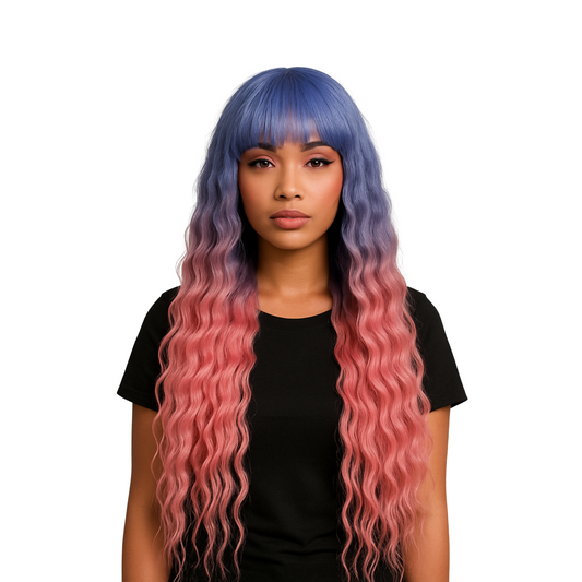 Starr - XLong pink and blue synthetic wig