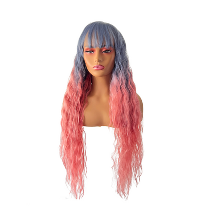 Starr - XLong pink and blue synthetic wig