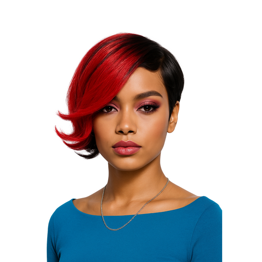 Tasha - 1B/Red Mix - Curly top pixie synthetic short wig