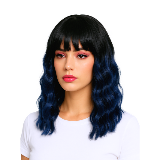 Teagan - Black and Blue synthetic wig with bangs
