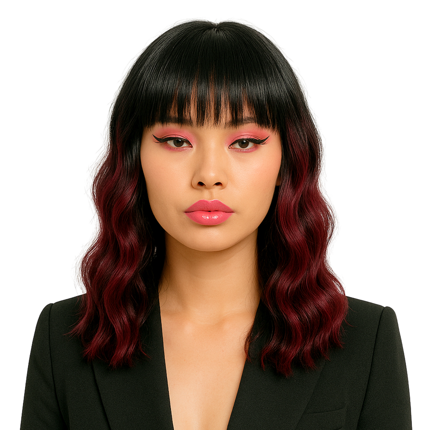 Teagan - Black and 99J loose wave synthetic wig with bangs