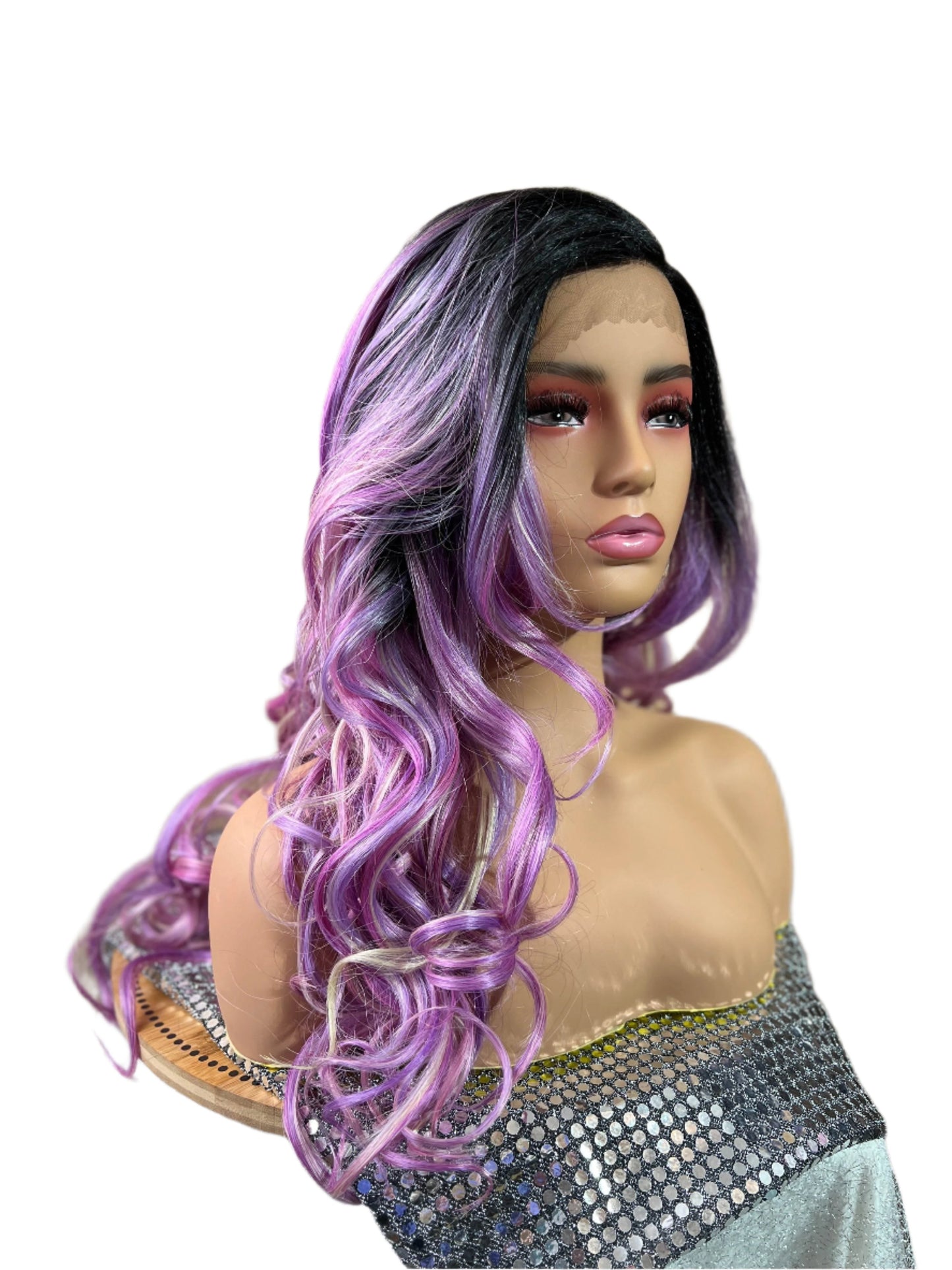 Ellie - Purple Synthetic lace front Wig