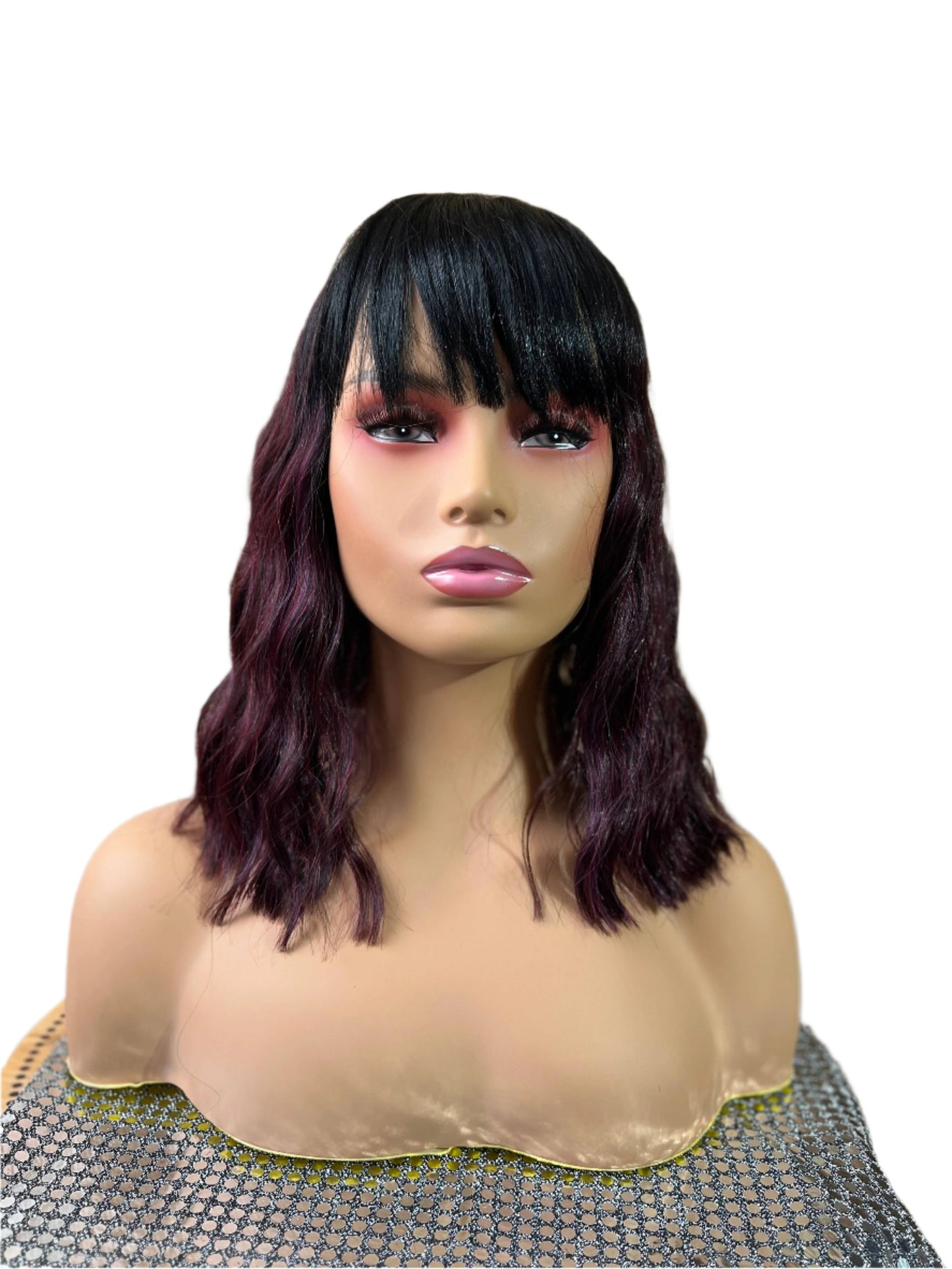 Teagan - Black and 99J loose wave synthetic wig with bangs