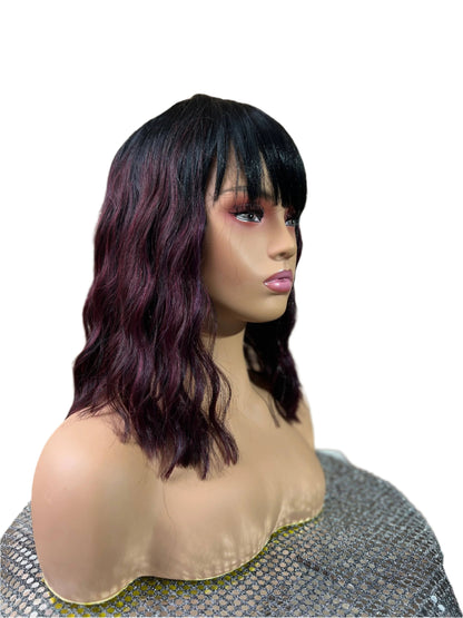 Teagan - Black and 99J loose wave synthetic wig with bangs