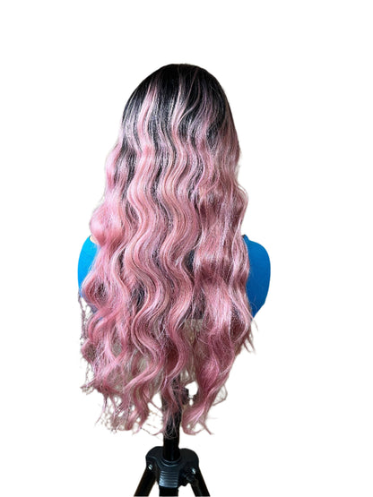 Naomi - Dark root pink headband wig