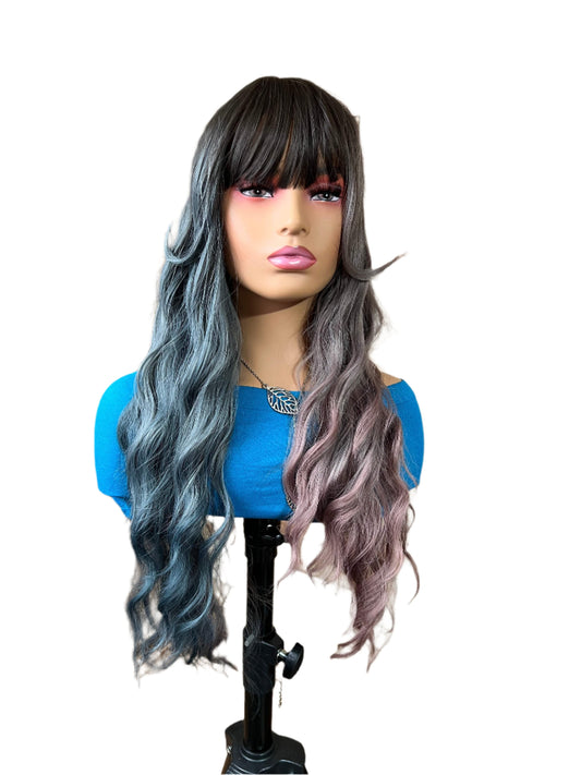 Mariah - 24" Gray Lavender and Blue wig with bangsWigs with BangsLazygirl Approved