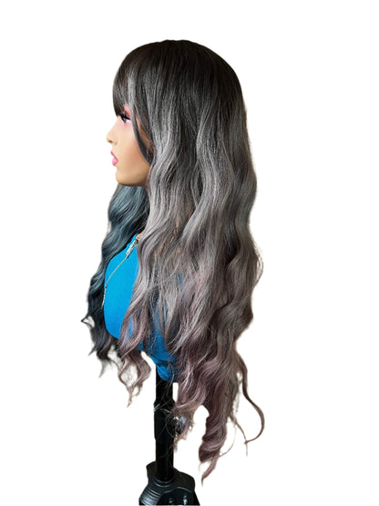 Mariah - 24" Gray Lavender and Blue wig with bangsWigs with BangsLazygirl Approved