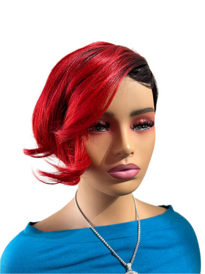 Tasha - 1B/Red Mix - Curly top pixie synthetic short wig