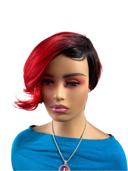 Tasha - 1B/Red Mix - Curly top pixie synthetic short wig