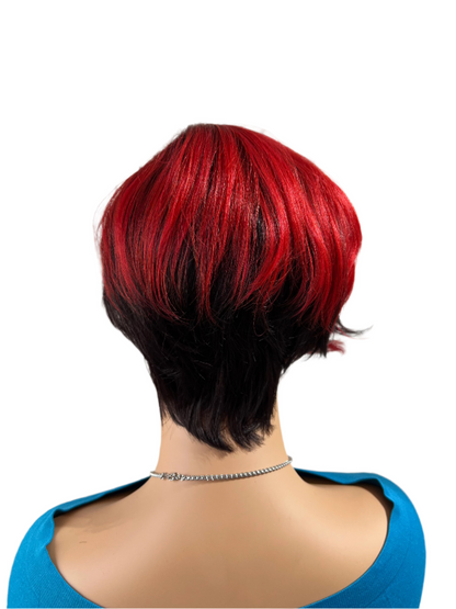 Tasha - 1B/Red Mix - Curly top pixie synthetic short wig